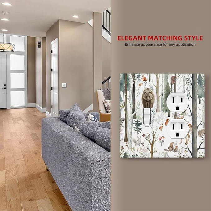 Snow Bear Fox Deer Forest Squirrel Wild Life Animal Wallplates 1 Toggle 1 Duplex Switch Plate Electrical GFCI Faceplate Decorative Light Switch Covers for Farmhouse Kids Room Decor