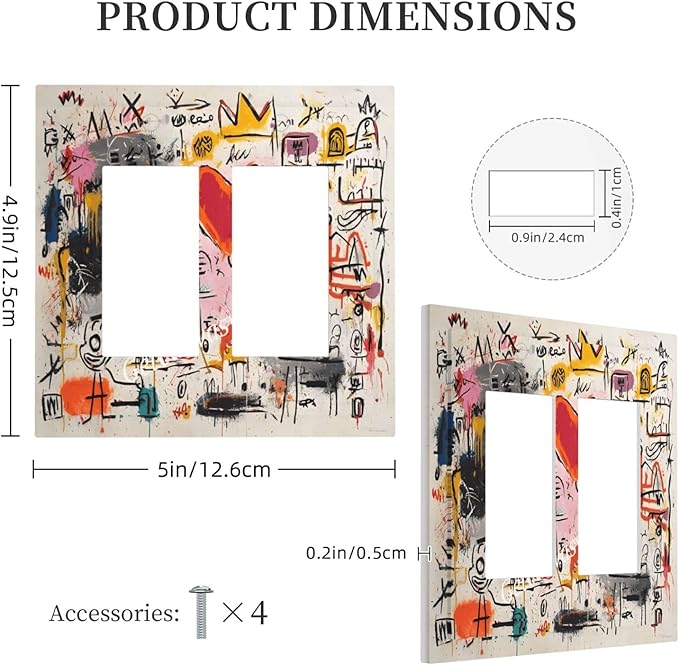 Colorful Graffiti Street Art Banksy Prints Decorative Outlet Covers 2 Gang Double GFCI Rocker Electrical Wall Panels Light Switch Cover Plate for Kids Room Office Decor