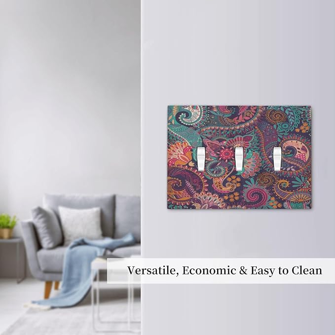 Mandala Boho Paisley Purple Floral Colorful Flower Decorative Switch Plates 3 Gang Wall Plate Triple Toggle Light Switch Cover Faceplate Electrical Wall Panels for Home Bedroom Decor