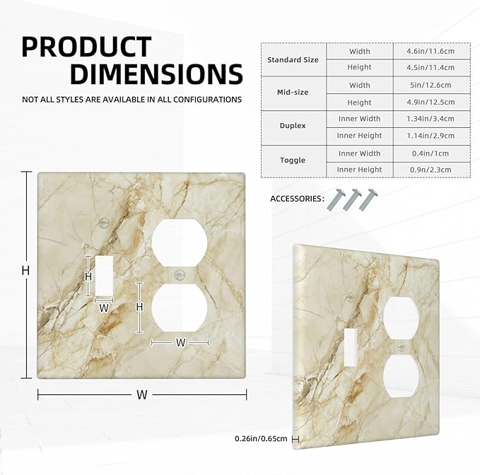 Light Switch Cover Plate Creamy Beige Marble Abstract Minimalism 2 Gang Outlet Covers 1 Toggle 1 Duplex Socket Cover Wallplates Electrical Switch Plate Covers for Bathroom Home Decor