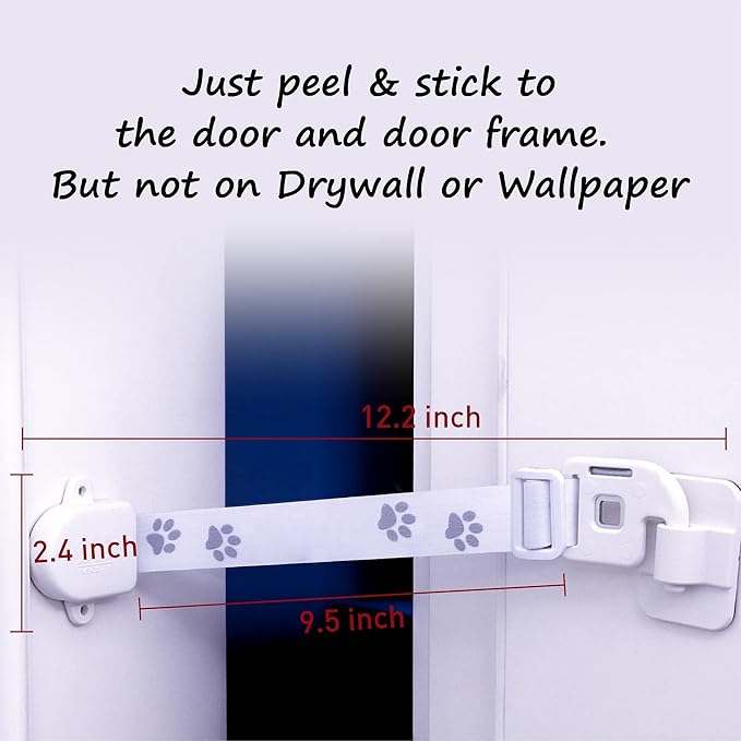 Neobay Magnetic Child Proof Door Lock & Adjustable Cat Door Latch, No Need for Interior Cat Door, Keeps Toddler Out of Litter Box, No-Drill Door Locks for Kids Safety, Easy Adult Access