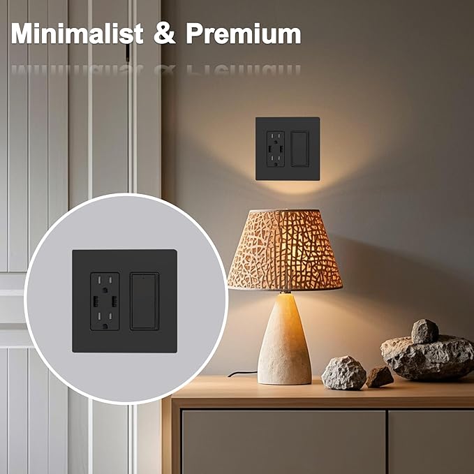 Wall Plates Screwless Design Outlet Covers Easy Installation Switch Plates Modern Look Electrical Outlets Pack of 5 Black