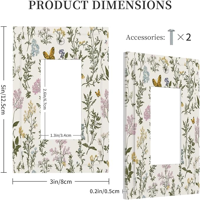 Decorative Outlet Covers Vintage Colorful Flowers Butterfly Floral 1 Gang Single Rocker Light Switch Cover Plate Wall Plates Gfci Faceplate For Bed Room Living Room Decor