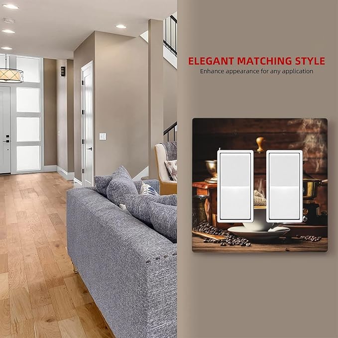 Decorative Outlet Covers with Vintage Coffee Retro Grinder Artwork Design 2 Gang Wall Plate Double Rocker Light Switch Cover Switch Plate Cover for Rustic Kitchen Decor