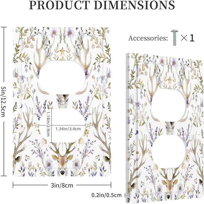 Outlet Covers Gothic Retro Floral Damask Elk Wild Flower 1 Gang Duplex Light Switch Cover Decorative Switch Plates Electrical Receptacle Faceplate Wall Plate For Bed Room Living Room