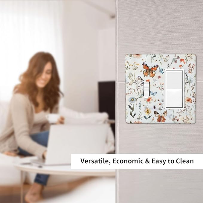 Outlet Covers Butterfly Floral Boho Multicolor Flower Leave 1 Toggle 1 Rocker Combination Decorative Wall Plate Electrical Switch Plates Light Switch Cover Plate for Bed Room living Room