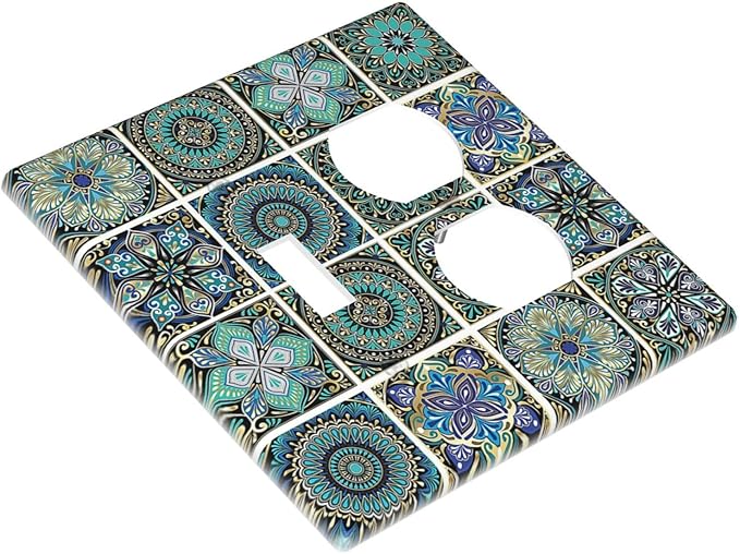 Wallplates Mandala Decorative Rustic Vintage Turquoise Pattern 1 Toggle 1 Duplex Switch Plate Electrical GFCI Faceplate Decorative Light Switch Covers for Bedroom Bathroom Decor