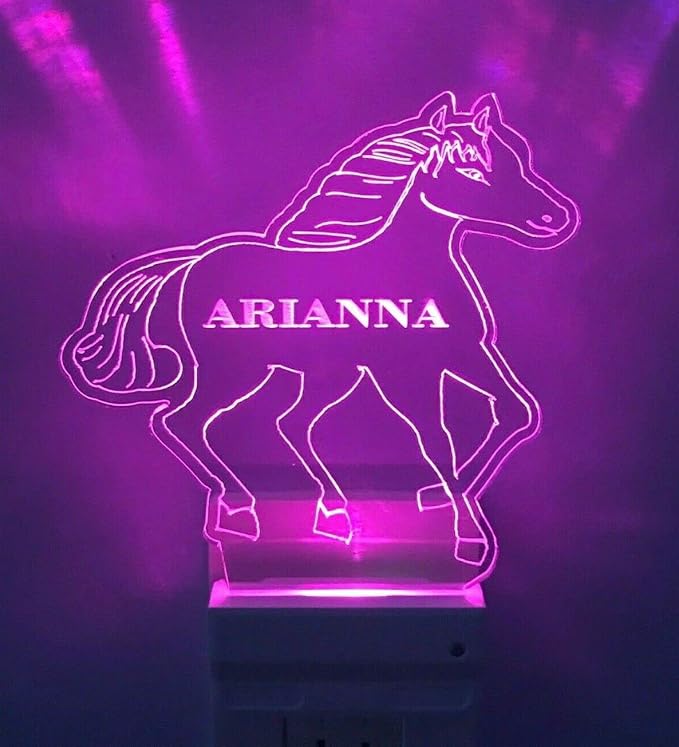 MIRROR MANIA Night Light Multi Color Personalized LED Plug-in, Ultra-Slim Touch Night Light Smart Dusk to Dawn Sensor, Kids Children's Bedroom Kitchen Bathroom Hallway Play Room Variations (Horse)