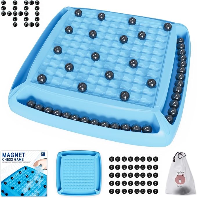 Magnet Game, Board Game for Kids 8-12, Magnetic Game Chess Set for Kids and Adults Family and Friend Games Night, Magnet Chess Game 40 Piceses, 2-4 Players (Cyan)