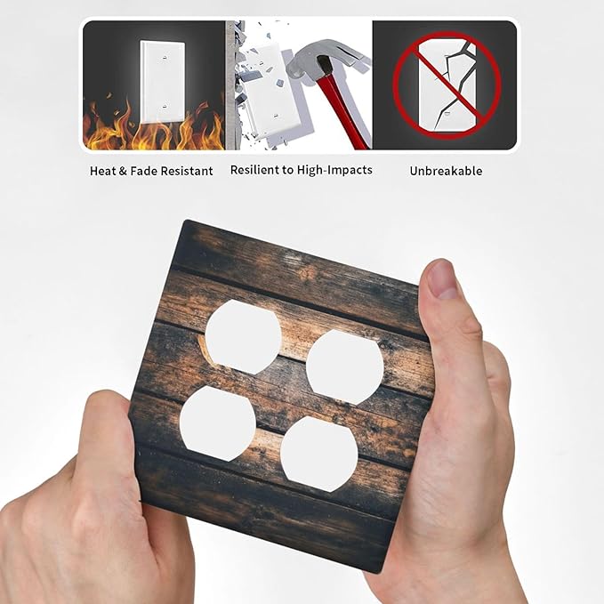 Outlet Covers Brown Vintage Wooden Board Rustic Wood 2 Gang Double Duplex Decorative Light Switch Covers Electrical Wallplates Socket Faceplate For Farmhouse Cabin Decor