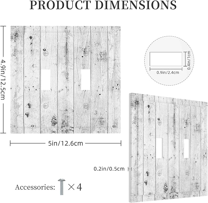 Decorative Switch Plates Rustic White Grey Wood Grain 2 Gang Double Toggle Wall Plate Outlet Light Switch Cover Electrical Faceplate for Farmhouse Home Decor