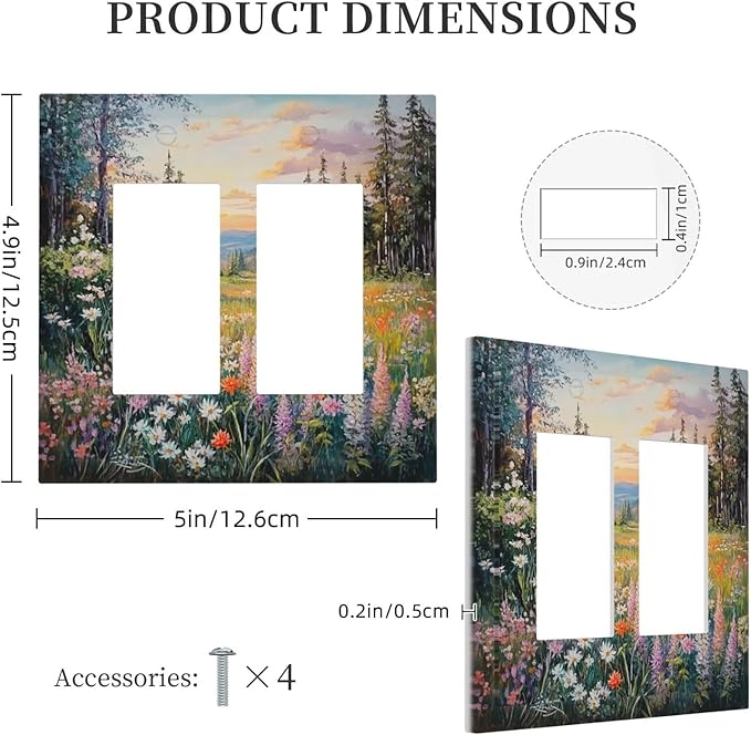 Decorative Outlet Covers Floral Landscape Rustic Nature Wildflower 2 Gang Double Gfci Rocker Electrical Wall Panels Light Switch Cover Plate For Bed Room Living Room Decor
