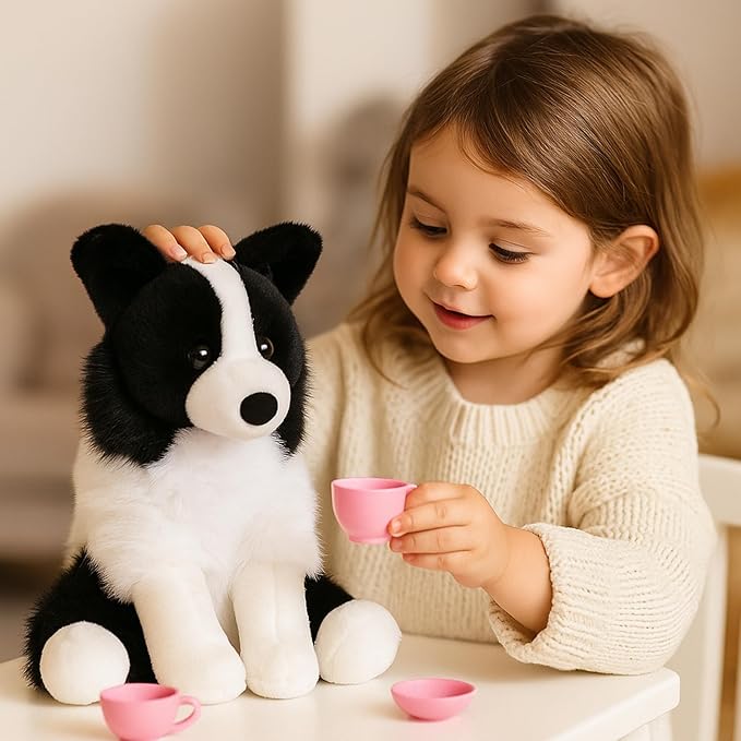 WEIGEDU Border Collie Stuffed Animal Plush Dog Toy, 12 Inch, Soft Realistic Black and White Puppy, Cuddly Farm Animal Plushie for Kids, Girls, Boys, Birthday