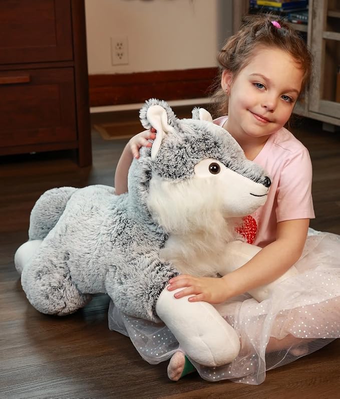 BENINY Large Winter Wolf Stuffed Animal Plush Toy 30", Super Soft Giant Fluffy Plushie Throw Pillow Gift for Birthdays & Christmas