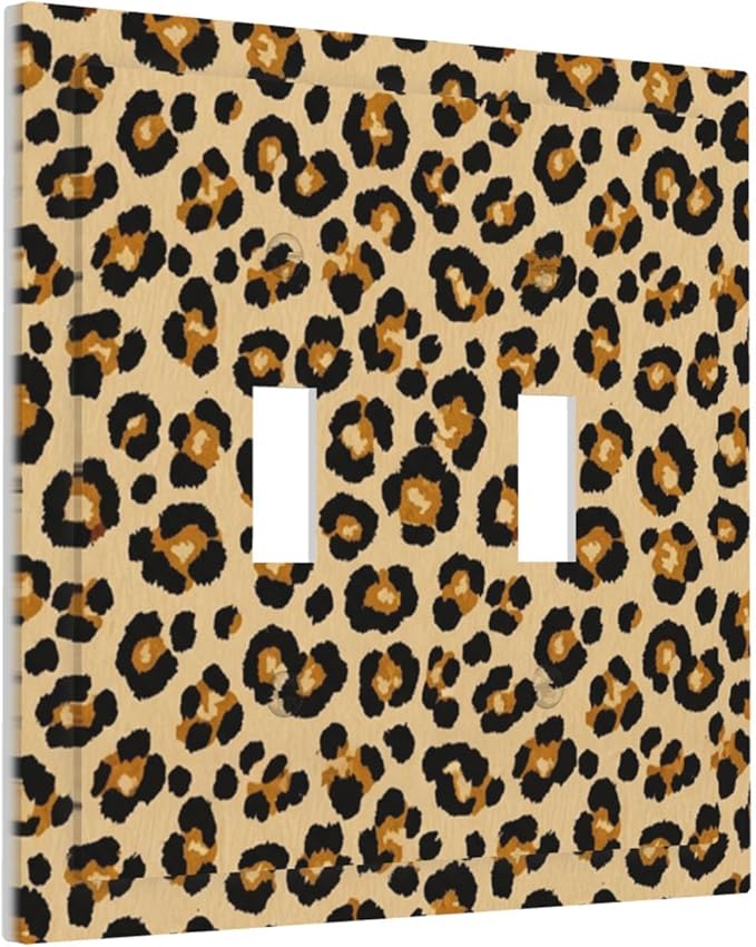 Classic Leopard Print Double Toggle Switch Cover - 2-Gang Standard US Size Retro 90s Wild Safari Light Switch Covers, Bold Leopard Spots for Bedroom or Vanity