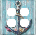 Outlet Covers Anchor Coastal Beach Nautical Coral 2 Gang Double Duplex Decorative Light Switch Covers Electrical Wallplates Socket Faceplate For Farmhouse Cabin Decor