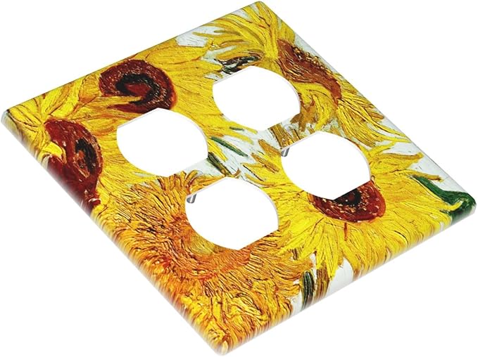 Rustic Sunflower Oil Painting Vintage Flowers Outlet Covers 2 Gang Double Duplex Decorative Light Switch Covers Electrical Wallplates Socket Faceplate for Bed Room Living Room Decor