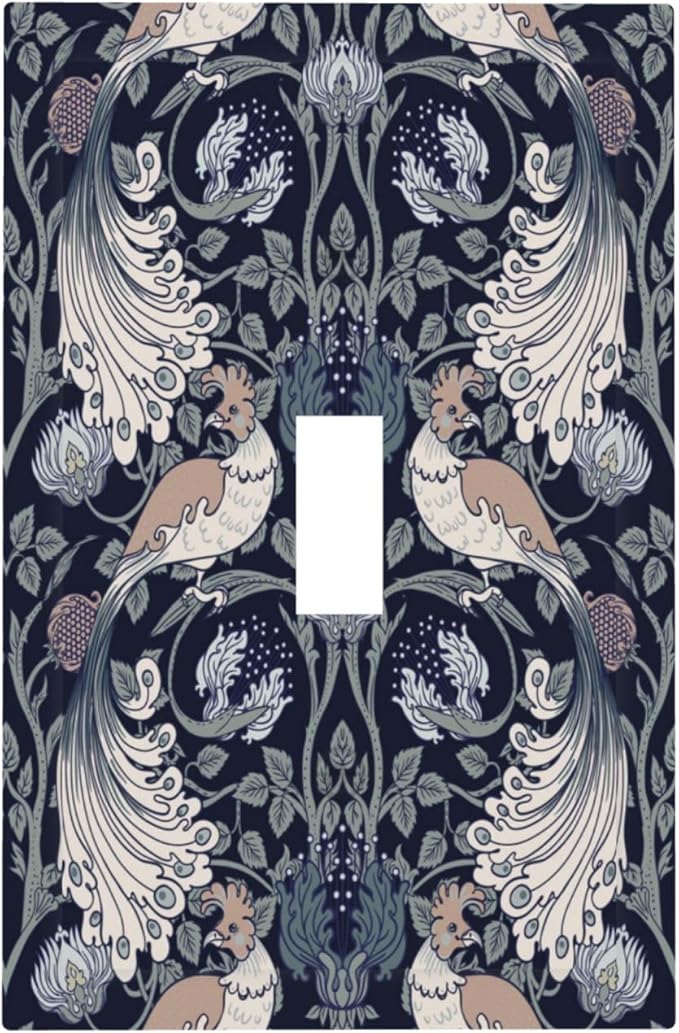 William Morris Vintage Floral Birds Peacocks 1 Gang Light Switch Covers Single Toggle Wall Plate Decorative Switchcover Electrical Switchplate for Country Bathroom Bedroom Decor
