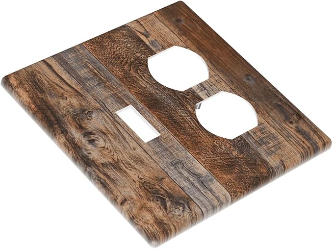 Vintage Board Rustic Brown Wood Texture Wallplates 1 Toggle 1 Duplex Switch Plate Electrical GFCI Faceplate Decorative Light Switch Covers for Farmhouse Home Decor
