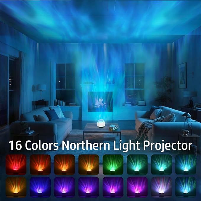 Avkast Northern Lights Projector, Rechargeable 16 Color Aurora Night Light Projector Ambient Lighting with Dimmable & Remote Control for Bedroom Kids Teen Girl Gift Room Decor - 2P