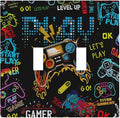 Gamer Video Game Themed Cool Controller Print Decorative Switch Plates 2 Gang Double Toggle Outlet Light Switch Cover Wall Plate Electrical Faceplate for Kids Room Office Decor