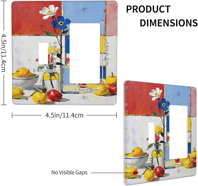 Color Block Floral Still Life Art Red Yellow Blue Abstract Outlet Covers 1 Toggle 1 Rocker Combination Decorative Wall Plate Electrical Switch Plates Light Switch Cover Plate for Farmhouse Bedroom