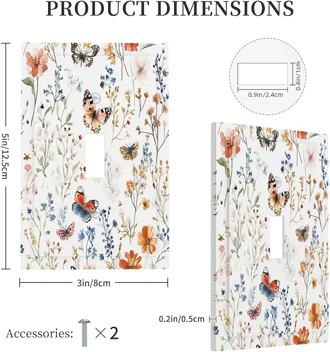 Decorative Light Switch Cover Vintage Wildflowers Plants Floral 1 Gang Single Toggle Device Electrical Faceplate Switchplates Decorator Outlet Wall Plate For Bed Room Living Room Decor