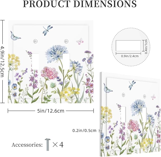 Colorful Wildflowers Dragonfly Lavender Butterfly Insect Decorative Switch Plates 2 Gang Double Toggle Outlet Light Switch Cover Wall Plate Electrical Faceplate for Bedroom Living Room Decor