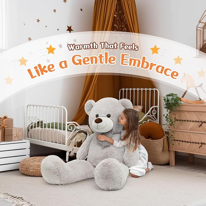 MorisMos Giant Teddy Bear 4 Feet, 47inch Big Stuffed Animal Large Teddy Bear Plush, Classic Girlfriend Boyfriend Birthday Gift, Gray