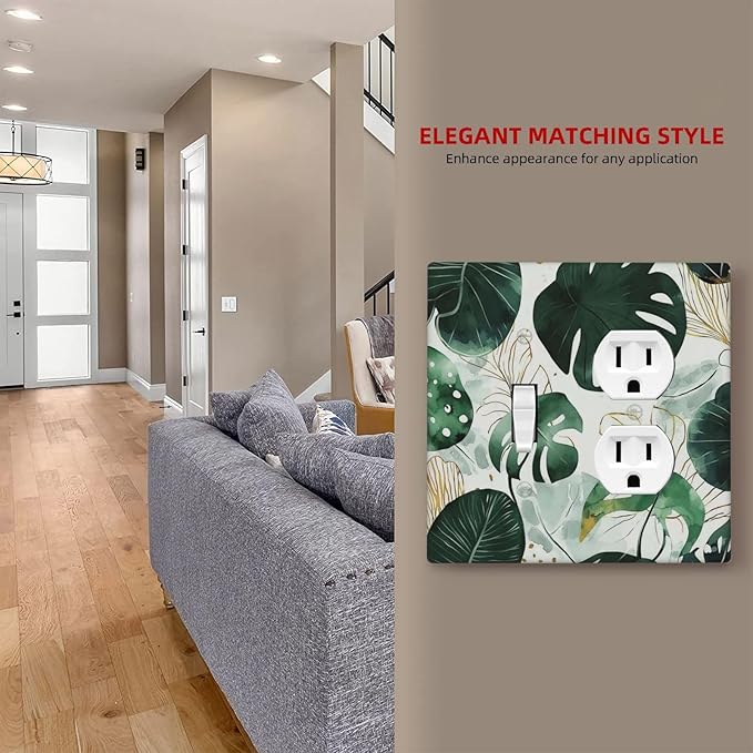 Boho Tropical Green Leaf Watercolor Banana Leaves Wallplates 1 Toggle 1 Duplex Switch Plate Electrical Gfci Faceplate Decorative Light Switch Covers For Bed Room Living Room Decor
