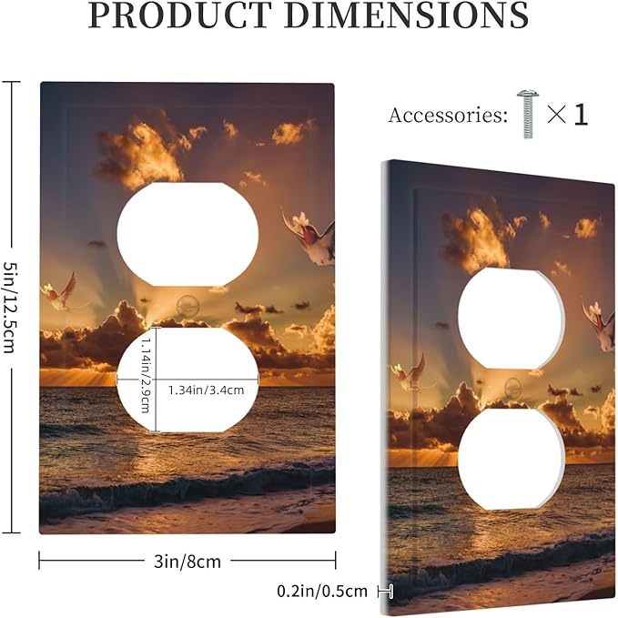 Yellow Orange Sunrise Beach 1 Gang Outlet Plate Duplex Decorative Outlet Covers Electrical Receptacle Lightswitch Hawaiian Scenery Island Ocean Faceplate 5" X 3"