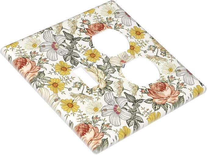 Multicolor Peony Daisy Vintage Floral Flower Wallplates 1 Toggle 1 Duplex Switch Plate Electrical GFCI Faceplate Decorative Light Switch Covers for Bedroom Living Room Decor