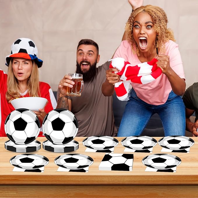48Pcs Soccer Paper Plates and Napkins Sports Theme Party Decorations Sport Birthday Party Supplies Sports Theme Disposable Dinnerware Tableware for Soccer Fans Boys Girls Baby Shower Serves 24