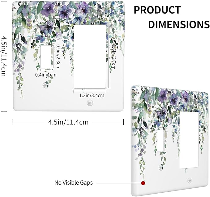 Outlet Covers Blue Purple Eucalyptus Leaves Boho Botanical 2 Gang Combo Light Switch Cover Plate Toggle Rocker Wallplates Decorative Switch Plates and Outlet Covers for Bathroom Home Decor