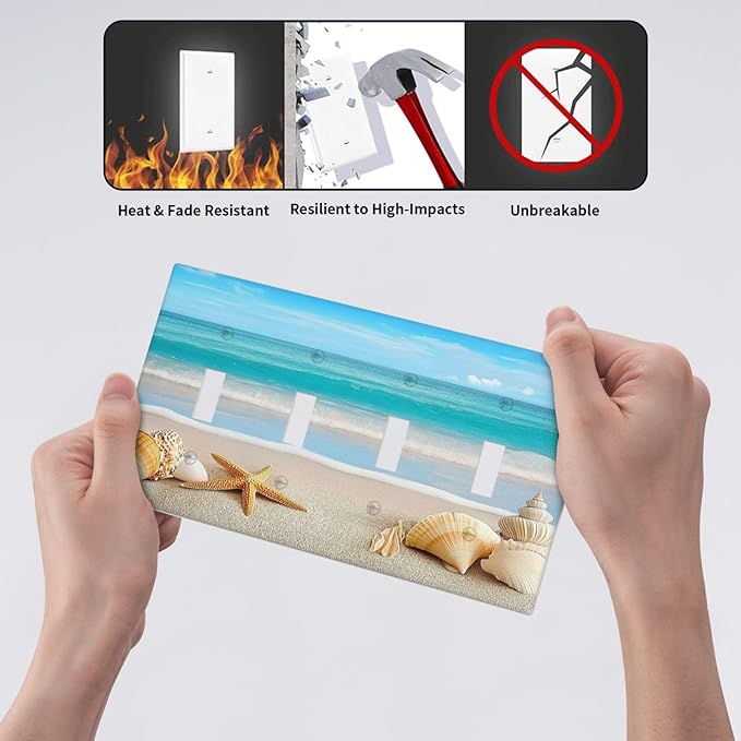 Light Switch Covers Seashells Beach Starfish Scallop Quad Toggle Electrical Faceplate 4 Gang Wall Plate Decorative Switch Plates For Bathroom Home Decor