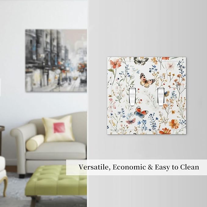 Decorative Switch Plates Vintage Wildflowers Plants Floral 2 Gang Double Toggle Outlet Light Switch Cover Wall Plate Electrical Faceplate For Bed Room Living Room Decor