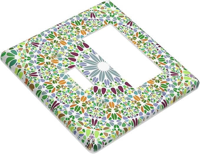 Mandala Flower Abstract Round Mosaic Floral Outlet Covers 1 Toggle 1 Rocker Combination Decorative Wall Plate Electrical Switch Plates Light Switch Cover Plate for Bedroom Living Room Decor