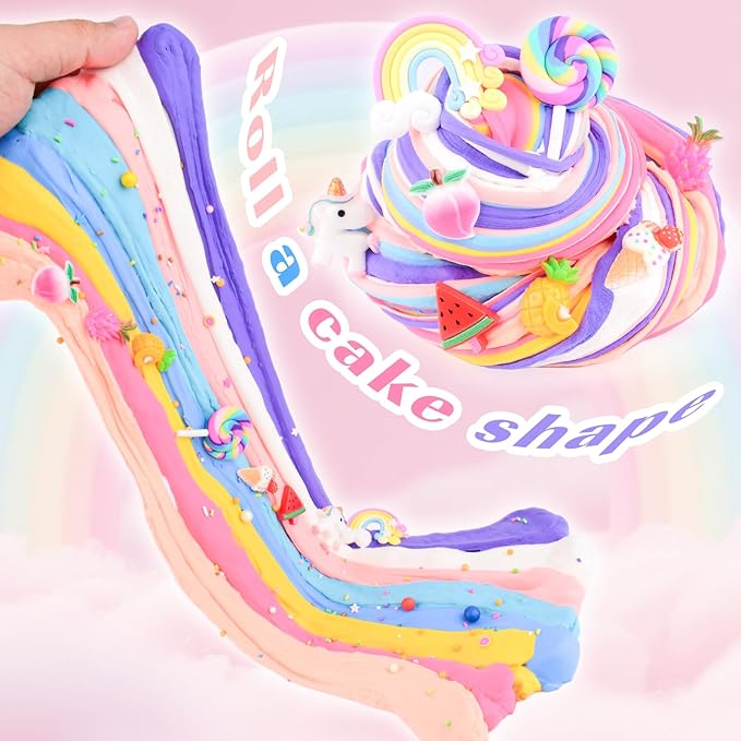 8 Pack Butter Slime Kit for Kids, Scented Butter Slime Party Favors with Peach, Unicorn, Rainbow Charms, Birthday Gifts for Girl Boys, Stretchy and Non-Sticky, Super Soft DIY Stress Relief Toy