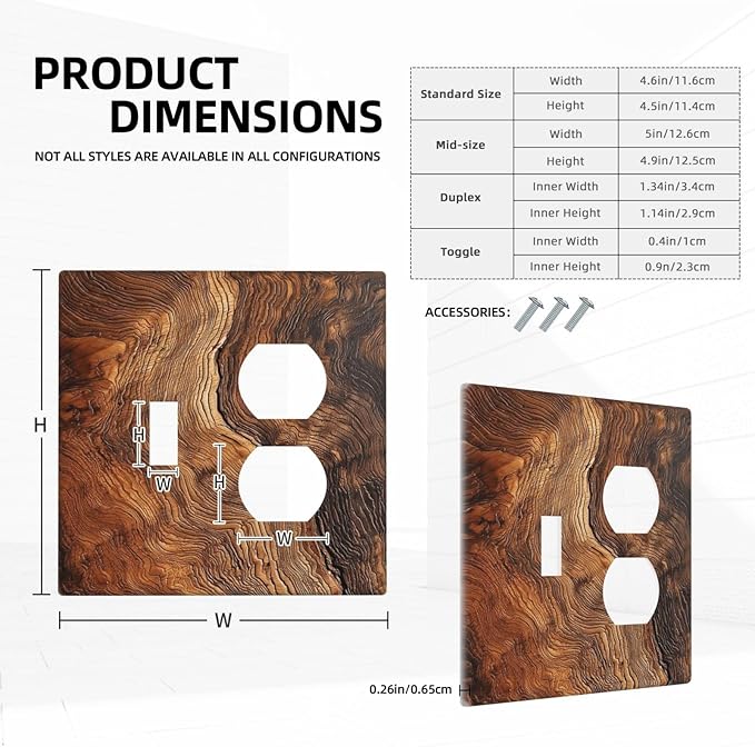Natural Wood Grain Texture Old Tree Trunk Print Wallplates 1 Toggle 1 Duplex Switch Plate Electrical GFCI Faceplate Decorative Light Switch Covers for Farmhouse Home Decor