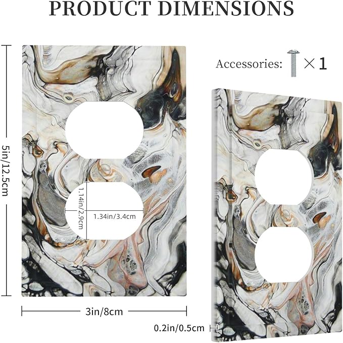 Black Gold Marble Texture Modern Abstract Print Outlet Covers 1 Gang Duplex Light Switch Cover Decorative Switch Plates Electrical Receptacle Faceplate Wall Plate for Bathroom Kitchen Decor
