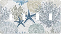Blue Nautical Beach Coral Starfish 4 Gang Quad Toggle Light Switch Cover Plate Decorative Electric Faceplate Decorative Switchplate Screwless
