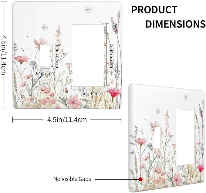 Watercolor Wildflower Pink Flower Plant Floral Outlet Covers 1 Toggle 1 Rocker Combination Decorative Wall Plate Electrical Switch Plates Light Switch Cover Plate for Bedroom Living Room Decor