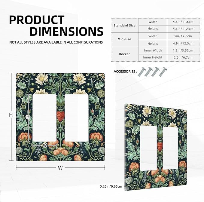 Light Switch Cover Plate Strawberry Birds Flowers Plant Morris Floral 2 Gang Double Rocker Outlet Covers Decorative Switch plates Electrical Wall Plates GFCI Receptacle for Bathroom Bedroom