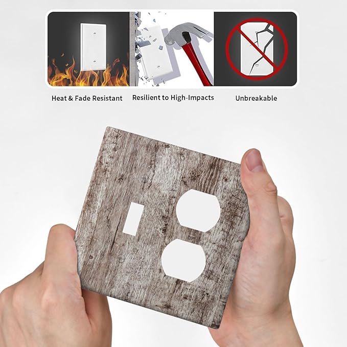 Outlet Covers Rustic Wood Grey Brown Vintage Wooden Plank 2 Gang Decorative Switch Plates 1 Toggle Duplex Combo Light Switch Cover GFCI Socket Cover WallPlates for Farmhouse Home Decor