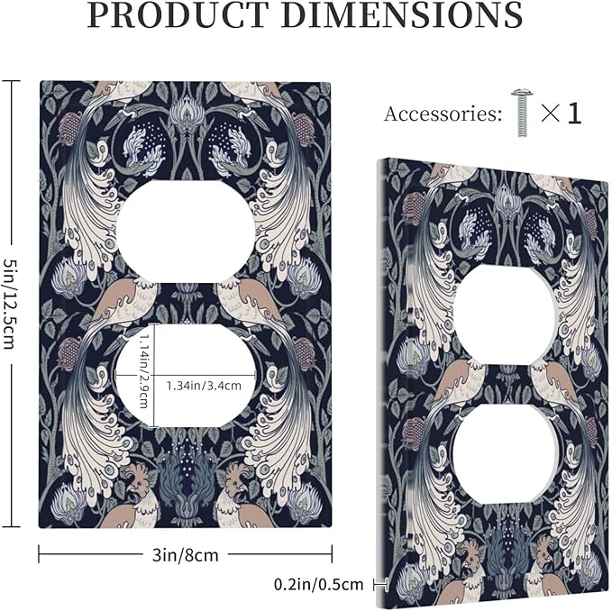 William Morris Vintage Floral Birds Peacocks Single Duplex Wall Plate Covers Light Switch Cover 1 Gang Outlet Plate Decorative Switchplate Covers Electrical Faceplate for Country Bedroom Decor
