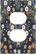 Boho Leaf Floral Navy Blue Background Single Duplex Wall Plate Covers Light Switch Cover 1 Gang Outlet Plate Decorative Switchplate Covers Electrical Faceplate for Farmhouse Bedroom Bedroom Decor