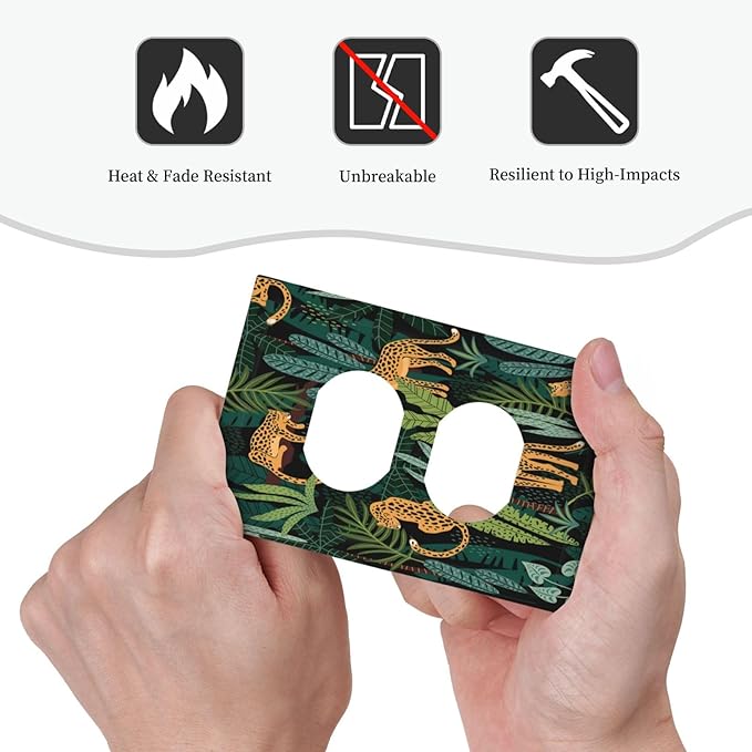 Jungle Cheetah Tropical Wildlife Leopard Green Palm Leaf Outlet Covers 1 Gang Duplex Light Switch Cover Decorative Switch Plates Electrical Receptacle Faceplate Wall Plate for Farmhouse Home Decor