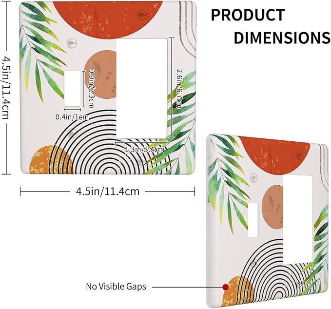 Red/Orange Mid Century Boho Sun Abstract 2 Gang Combination 1-Toggle 1-Decorator/Gfci Device Wall Plates Contemporary Sunset One Rocker with Toggle Combo Light Switch Plates and Socket Outlet Covers