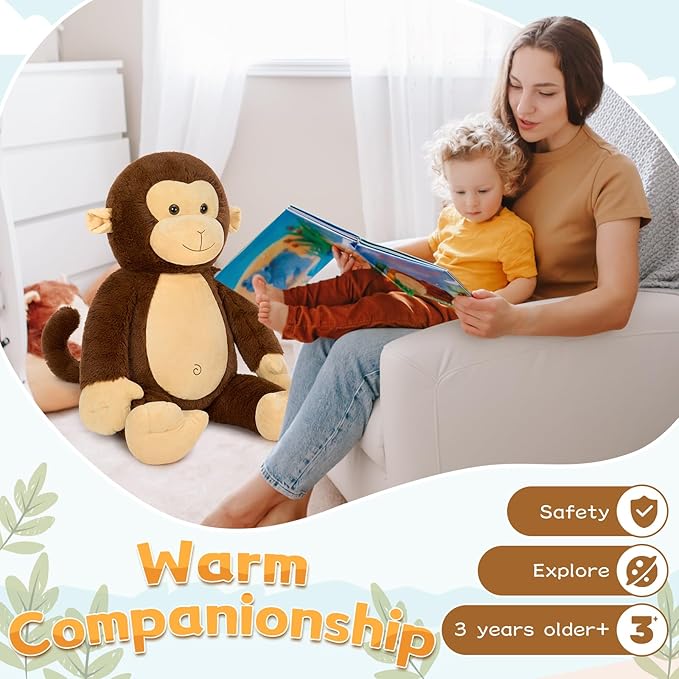 BENINY 30" Giant Plush Monkey - Super Soft & Huggable Stuffed Animal, Cuddly Toy & Pillow for Kids & Adults, for Bedtime & Playtime