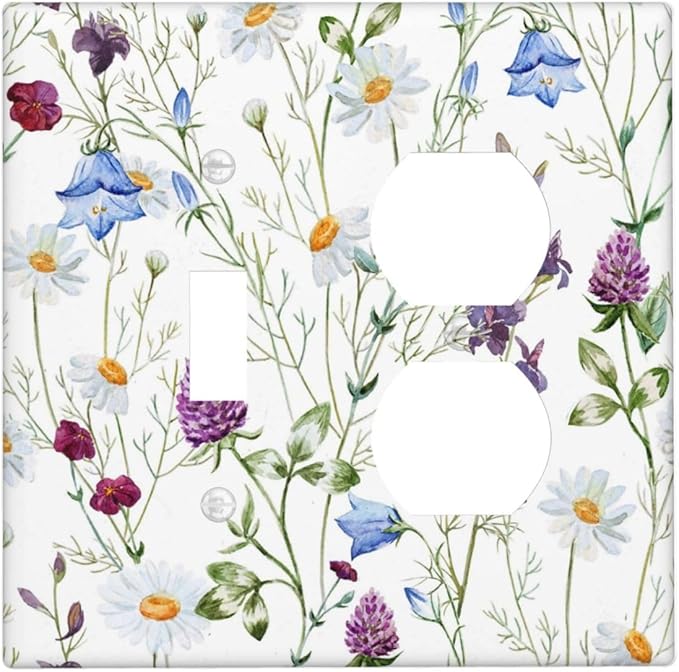 Floral Boho Multicolor Flower Plant Leaves Wallplates 1 Toggle 1 Duplex Switch Plate Electrical GFCI Faceplate Decorative Light Switch Covers for Bedroom Living Room Decor